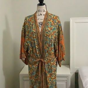 Kimono or duster floor length, orange,yellow,teal
